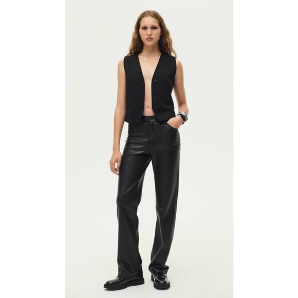 Zara Faux Leather High Rise Straight Leg Pants - Picture 1 of 6